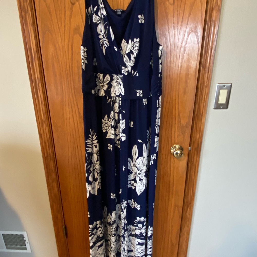 Women’s Chaps maxi dress plus size 20W blue and white tropical flowers